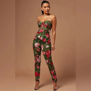 *NWT* Fashion Nova, Nova Luxe Ora Embroidered Jumpsuit, XL, Sheer Black Corset